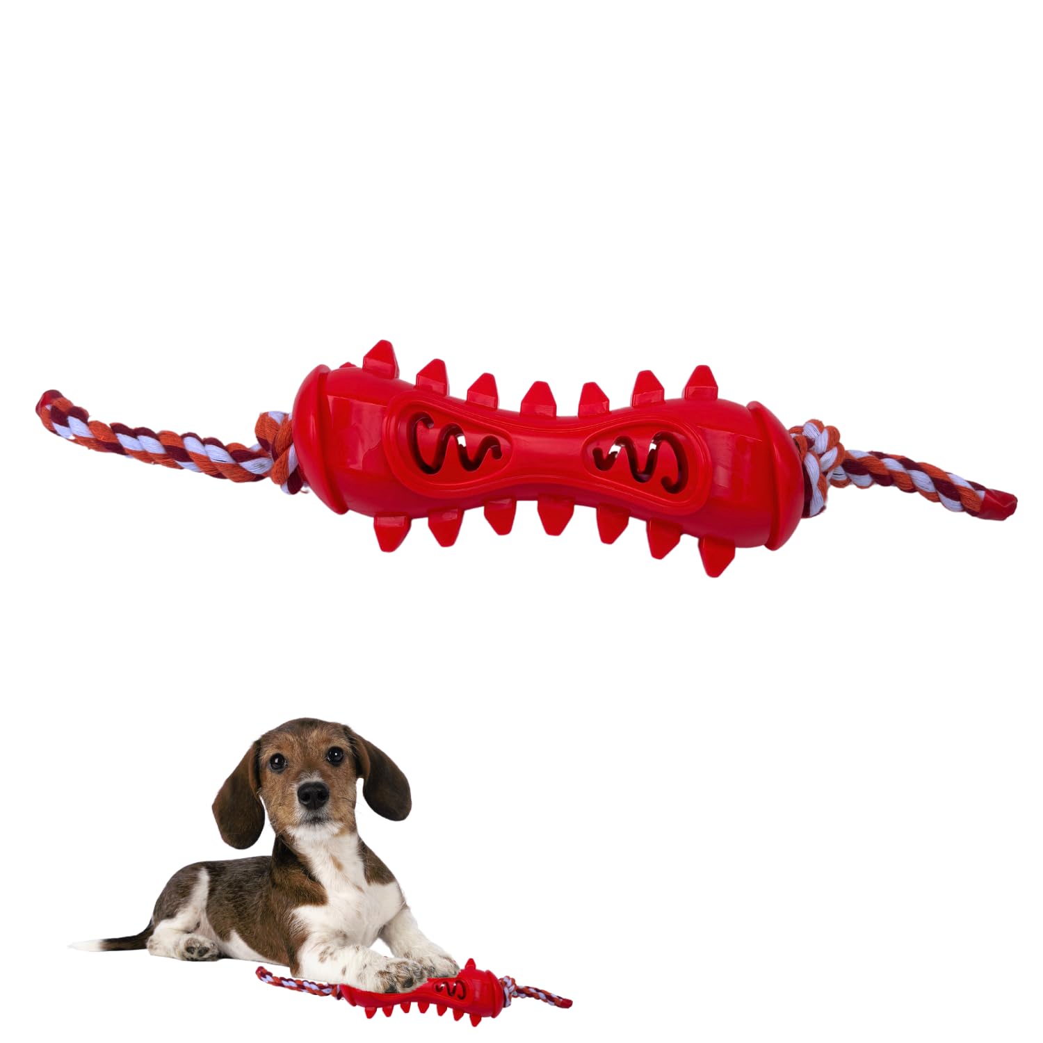 Rangebow Pets Red Dog Teeth Grinding Chew Toy Stick with Rope for Aggressive Chewers Tough Rubber Toy for Boredom & Teeth Grinding Dental Cleaning Treat Dispensing Interactive Toy for Medium Large Dog