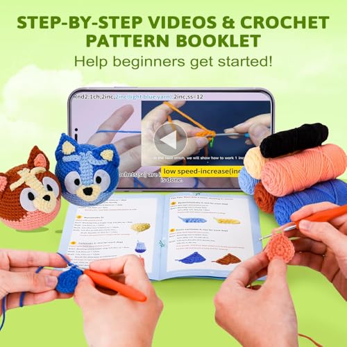 Image of Acehochen Crochet Kit for Beginners, Beginner Crochet Kit for Adults with Step-by-Step Video Tutorials, Crochet Animal Kits Knitting Supplies, 2 Happy Dogs (Beginners Yarns)