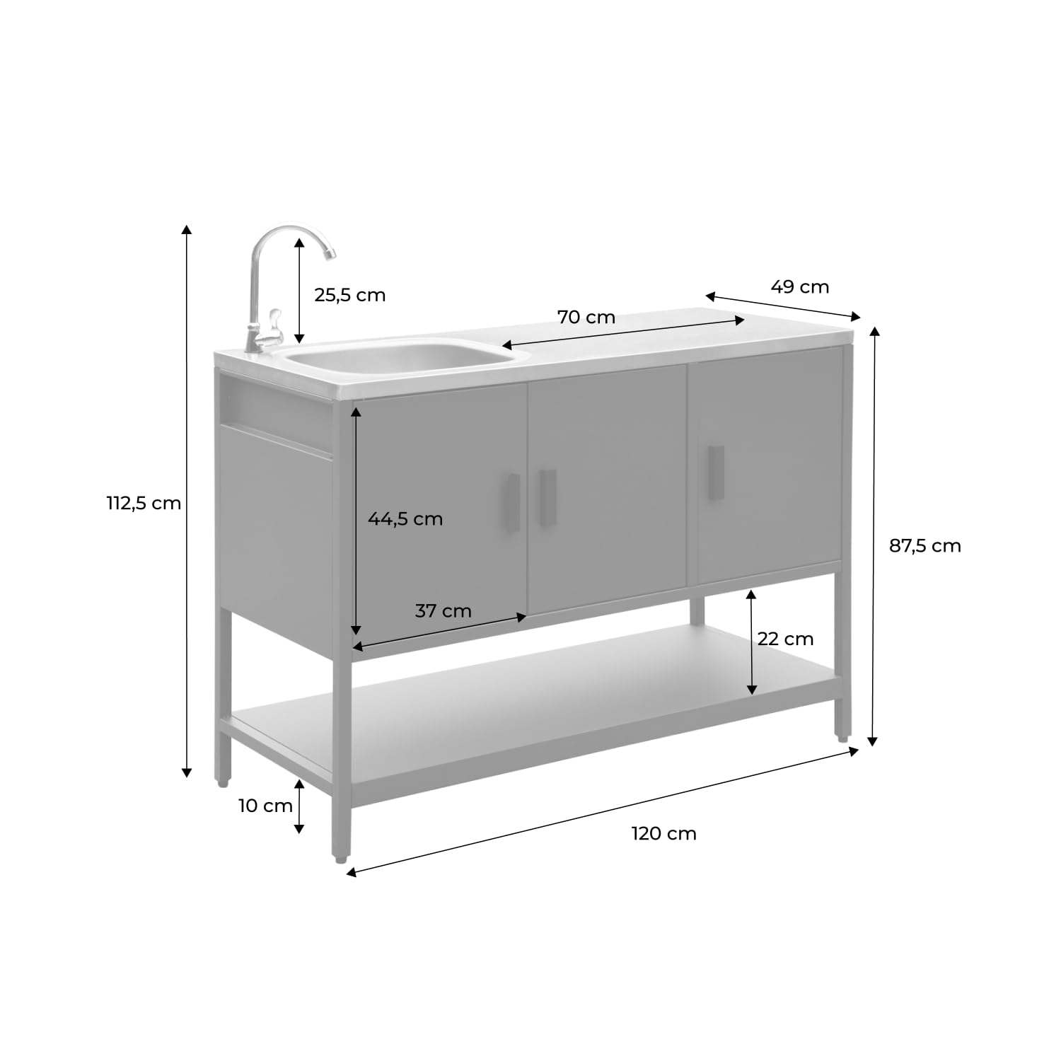 Cucina da esterno modulare in acciaio con lavandino, 120cm, Naxos, Verde, 120x51x112.5 cm