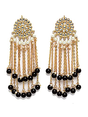 Image of Karatcart Kundan Tassel Earrings for Women (Pink and Green Beads)