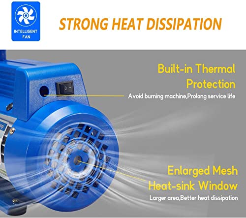 New Position 3.0 Cfm Single-Stage 5 Pa Rotary Vane Economy Vacuum Pump For Hvac Air Conditioner Refrigerant Food Packaging Milking 1/4" Flare Inlet Port Blue #TOP3