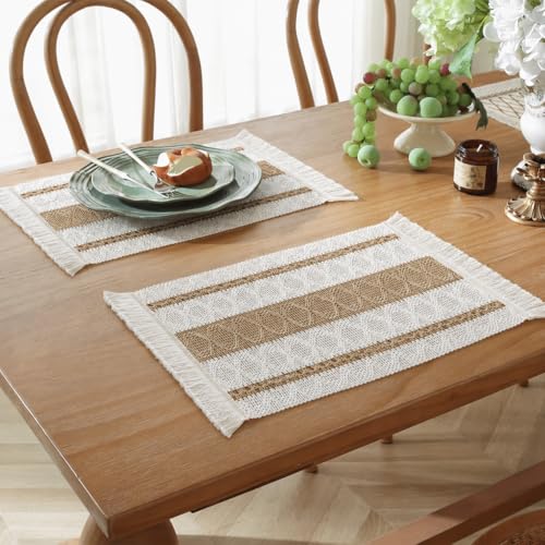 Image of HomeCloud Croshia Woven Table placemat - Heat Resistant, Washable Table Decoration for Dining, Office, Kitchen, Hotel, and Home (Rec White Beige, Set of 1)