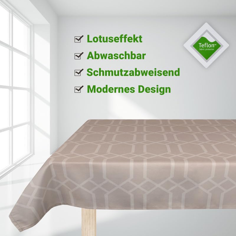 Valia Home tablecloth with Teflon coating for indoor & outdoor use in various designs, Beige, 130 x 220 cm - Image 2