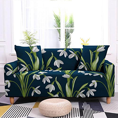 Housse canapé extensible bleu motif orchidée protège canapé angle L usé - 2
