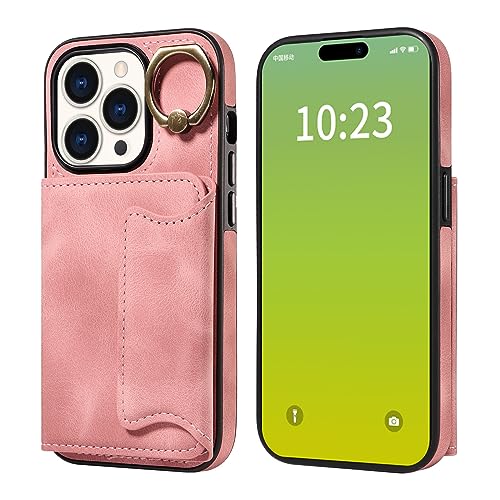 Housse cuir iPhone 15 Pro haut de gamme antichoc avec anneau rotatif