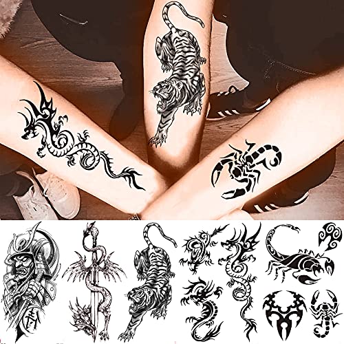 Vebiliki 22 Sheets Black 3D Waterproof Temporary Tattoos Stickers Lasting Fake Tattoos Snake Tiger Wolf Lion Dragon Scorpion Spider Cat Dolphin Butterfly For Kids Adults Men And Women #TOP5