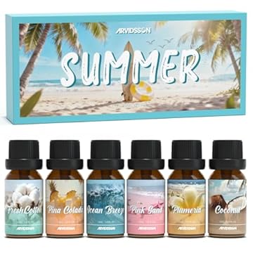 Conjunto de óleos essenciais de verão, óleo de fragrância tropical ARVIDSSON para fabricação de velas, óleo perfumado difusor - brisa do oceano, pina colada, algodão fresco, ilha rosa, plumeria, coco
