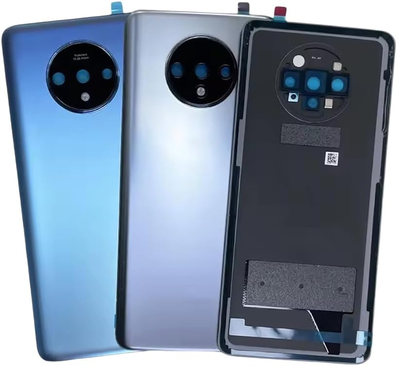 for OnePlus 7T Gorilla Glass 5 Back Cover Spare Parts Rear Case Back for 1+ 7T Battery Cover Door Housing Camera Glass Frame (Blue)
