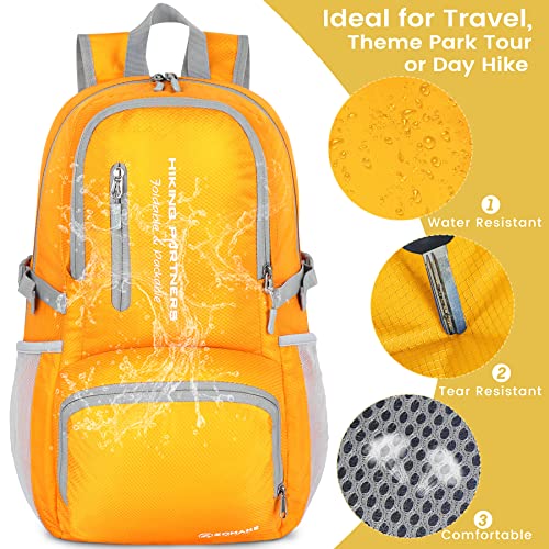 Image of ZOMAKE Lightweight Packable Backpack - 35L Light Foldable Hiking Backpacks Water Resistant Collapsible Daypack for Travel(Yellow New) | Light Hiking Backpacks Water Resistant Collapsible Day Pack for Travel, Everyday Carry, Multi-Pocket Layout, Heavy Duty Nylon