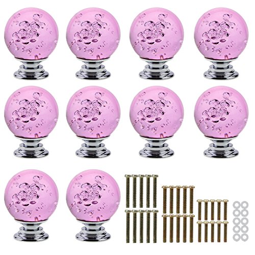 Preisvergleich Produktbild PsmGoods® Klare Kristallglas Schubladenknöpfe mit Blase Ball Schrank Türgriffe Küche Schrank Knöpfe Pull Griff 10 Stück (Rosa)