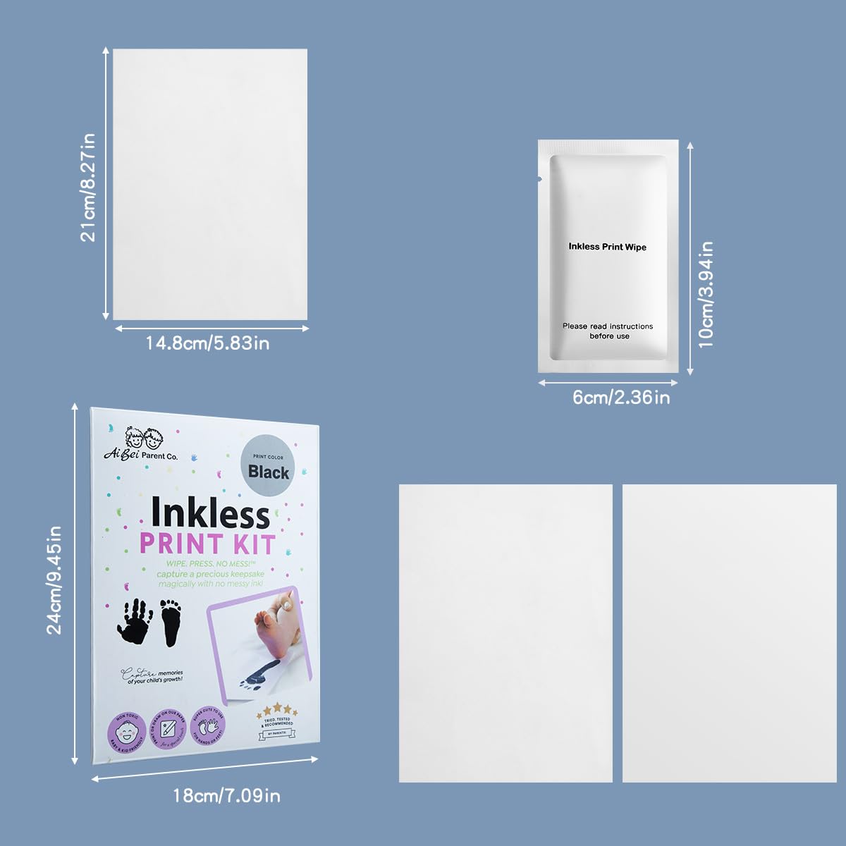 Sproutlets Premium Inkless Plain A5 Cards Kit with Baby Hand & Footprint Keepsake Set |2 Elegant A5 Size Keepsake Cards & 1 Inkless Towelettes | Non-Toxic & Safe Memory Kit for Newborn Babies - Black 2
