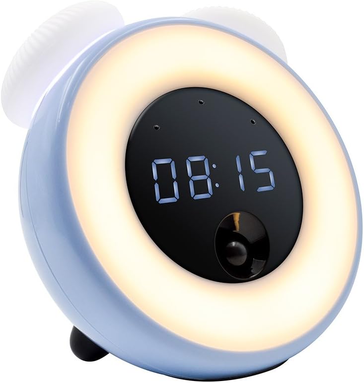 Alarm Clock LED Night Light for Kids , GEREE bedside Lamp for Kids Bedroom,PIR Sensor,Touchscreen Control, with Adjustable Brightness, USB Rechargeable (Blue)