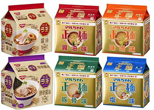 マルちゃん正麺(醤油/味噌/豚骨/塩) 4種類×5食パック各1セット(計20食)+ラ王(醤油/豚骨しょうゆ) 5食パック×各1セット 計30食 食べ比べセット