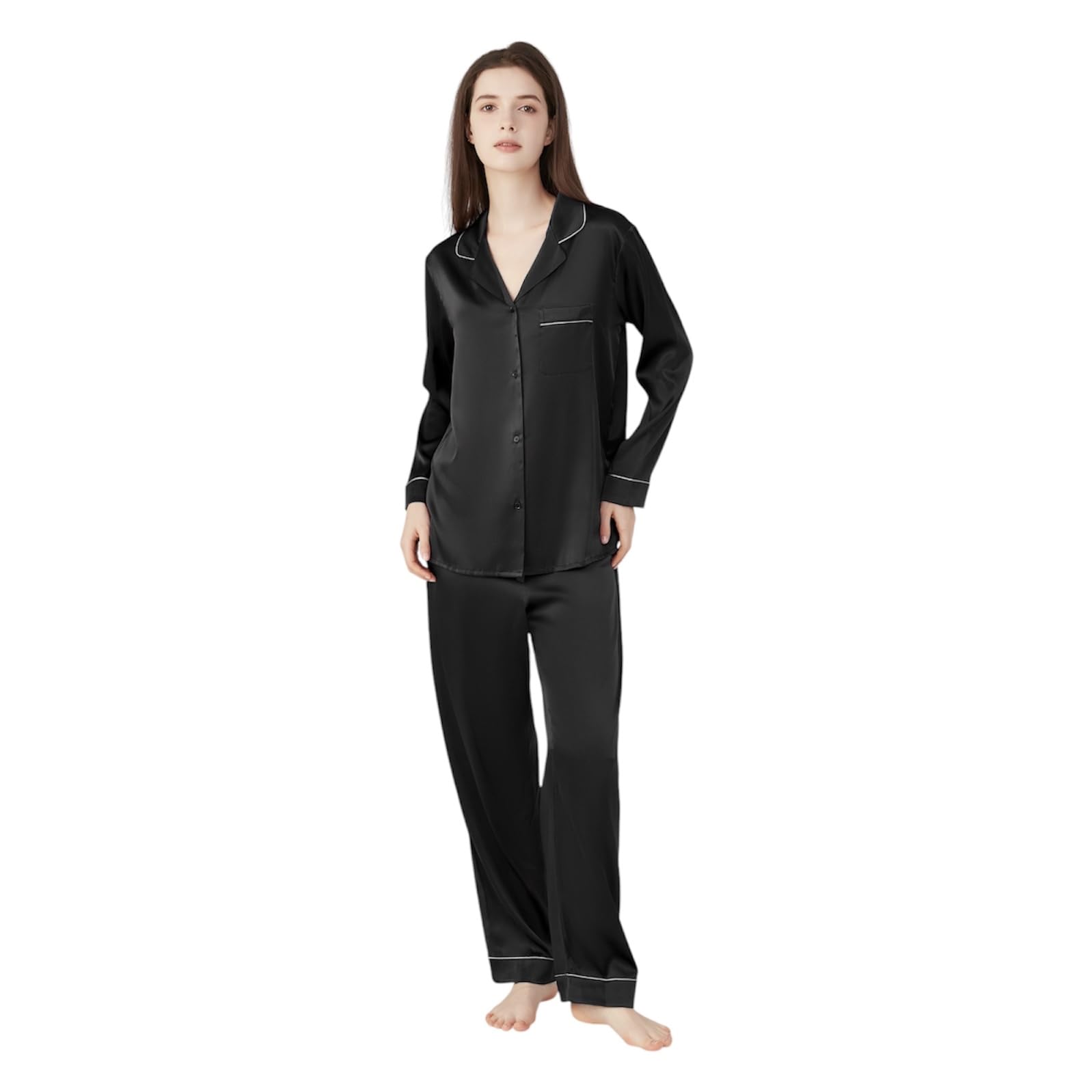 Jasmine Silk Ladies' Pure Silk Pyjamas Set Black for Women (UK, Alpha, XL, Regular, Regular, Black)