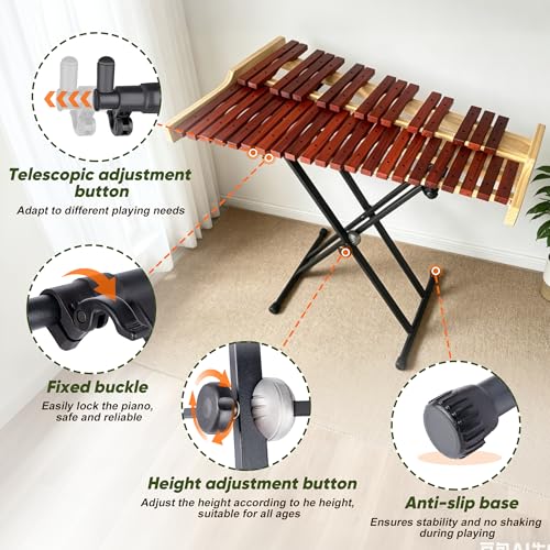 Image of 37 Note Xylophone Professional Wooden Glockenspiel, Upgraded Arched Frame for Better Resonance, with Height Adjustable Stand, 4 Mallets, Hand Bell and Carry Bag (Natural)