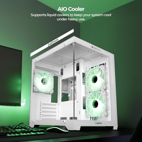 Image of Zebronics Cube Gaming PC Cabinet, 240mm Radiator Support, mATX /ITX Compatibility, 270 Tempered Glass, Magnetic Dust Filter, Bottom PSU Mount, Clean Dual Chamber Layout (Mercury 15, White)