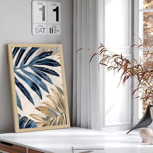 Image of ArtX Paper Leaf Paintings For Wall Decoration, Home Decor Wall Art, Hotel Wall Painting for Living Room, Multicolor, Natural Wood Color Frames, 12.0 x 18.0 inch, Set of 3