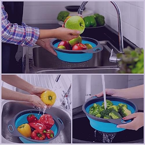 Yarrd 8H Round Silicone Blue Colander Collapsible – Foldable Kitchen Strainer Small Collapsible Colander Blue thumb #6