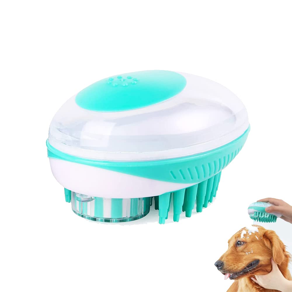 NeoStyle 2 in 1 Dog Bath Brush, Soft Silicone Massage Brush, Shampoo Dispenser Dog Grooming Bath Brush, Soothing Massage for Cats and Dogs, Loose Fur Removal Cleaner (Green)
