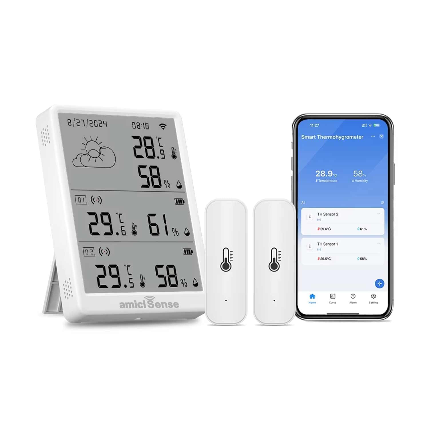 amiciSense Digital Weather Station, Indoor/Outdoor Temperature and Humidity Monitoring Device with Date & Time Display | Dual External Sensors and Data Export Feature, Compatible with SmartLife App-image-23