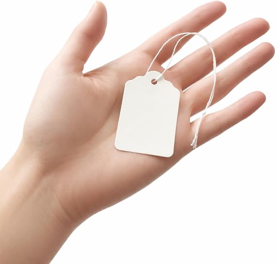 500 Merchandise Tags with String Attached - 2 1/4 x1 7/16 - White Marking Hanging Paper Tags with Strings, Labels to Tie On
