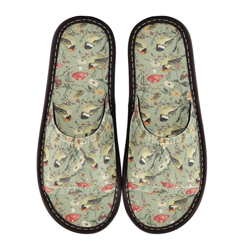 KLL Bathroom Slippers Indoor Outdoor Reusable Lightweight Open-toe Slip-on Home Shoes for Pool Gym Bath House 5.5-6 Aesthetic Goldfinch Birds Sage Green