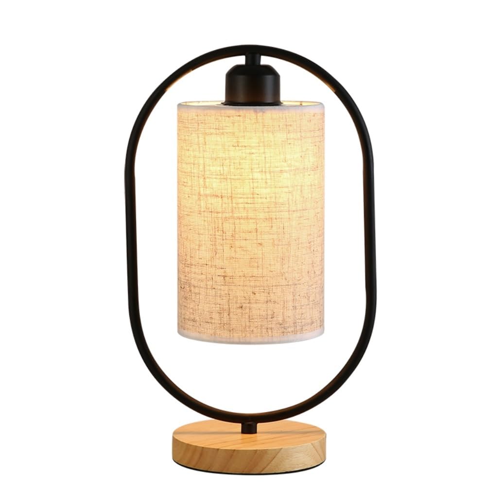 AZHKJKZH Table Lamp Creative Table Lamp Retro Fabric Lampshade Wood Base Bedside for Bedroom Living Room for Home(Black,Push Button Switch)