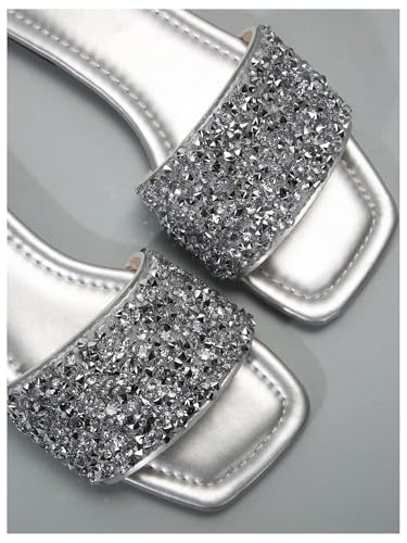 Image of GORGLITTER Women's Sparkly Jeweled Flat Sandals Dressy Open Toe Glitter Shiny Slippers Slip-on Shoes