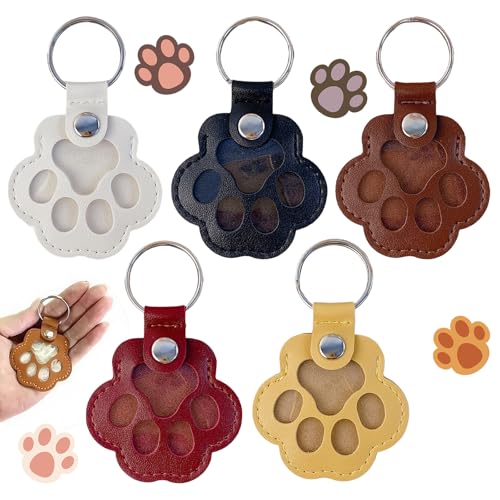 Pluvyze 5 StüCk SchlüSselanhäNger FüR Tierhaare,SchlüSselanhäNger Pfote, SüßE PfotenabdrüCke Zum Sammeln Von Katzen- Und Hundehaaren, Erinnerungsgeschenke FüR Haustiere