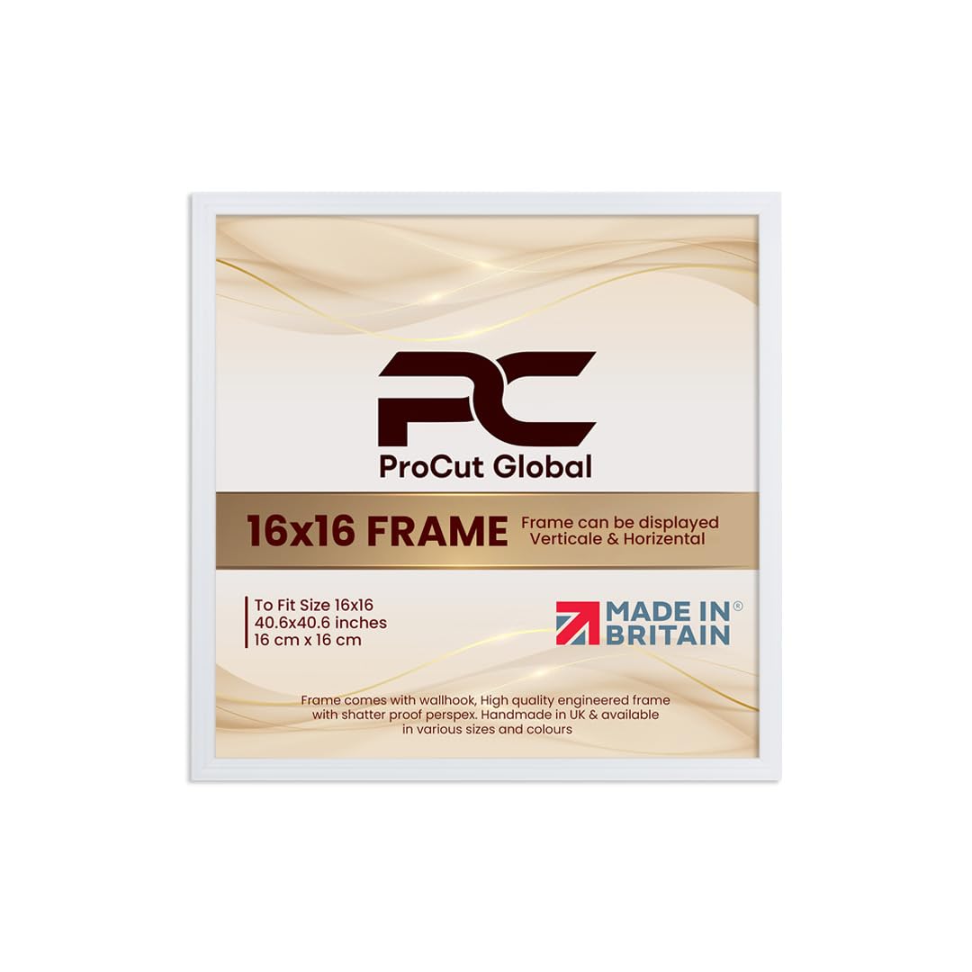 Procut Global 16x16 White Picture Frames - Classic Wooden Photo Frame with Shatterproof Perspex for Wall or Tabletop - Perfect for Posters, Certificates & Prints - Sizes & Colors Available