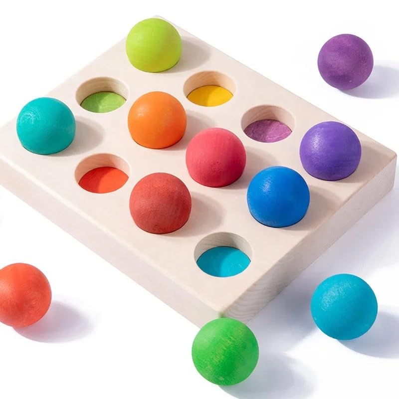 ANVIE & ABEER® Montessori Materials 12 Piece Colorful Round Balls Wooden Rainbow Color Sorting Toy (B0BTWJWJ4N) Amazon Price History, Amazon Price Tracker