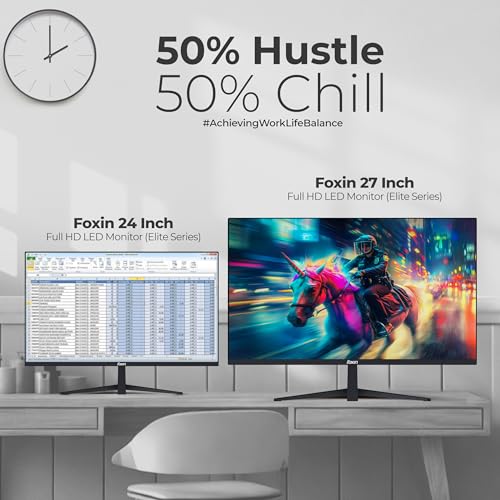 Image of Foxin 24 Inch FHD Flat LED Monitor 1920x1080 Pixel Elite Series | Flat Panel, Built-in Speakers, HDMI & VGA Port, 100Hz Refresh Rate, Frameless, Slim Bezel, Wall Mountable | 3 Years Warranty | Black