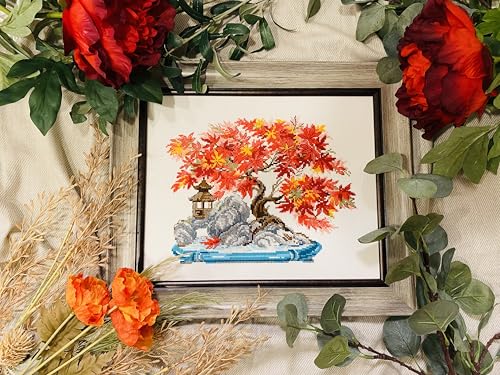 Image of RIOLIS - Autumn Bonsai 2044, Cross Stitch Kits 11 inch x 9 inch, Cross Stitch Kits for Beginners & Advanced, Crossstitching Kit Adult, Embroidery Counted Stitching Kit