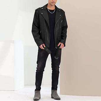 Men's Long Sleeve Motorcycle Jacket Zip Plus Size Leather Jacket Casual Clubwear Gothic Punk Vintage Pilot Jacket Slim Fit Faux Leather Jacket Plain Classic Biker Jacket