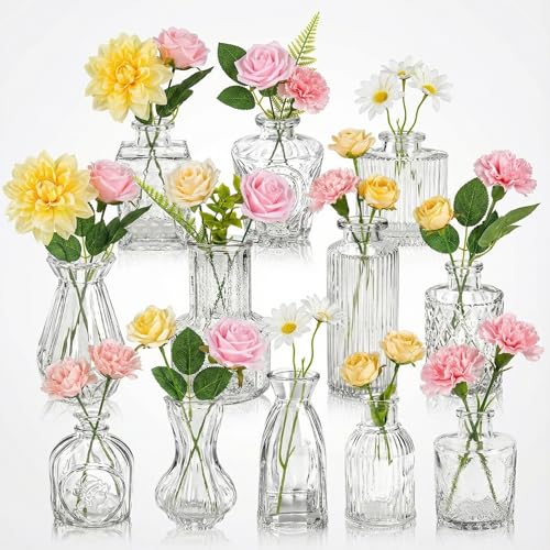 Ferrochef 36 Pcs Artificial Flowers Table Centerpiece with Vases Spring Colorful Wildflower Centerpieces Silk Flower Arrangement for Wedding Baby Shower Table Centerpieces Party(Warm Tone)