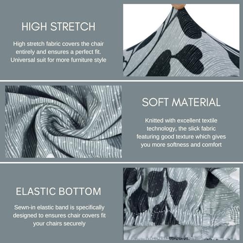 Image of SearchI Bar Stool Covers Set of 4, Stretch Washable Barstool Seat Covers, Counter Height Chair Covers for Kitchen Dining Room Cafe (Grey Leaf)
