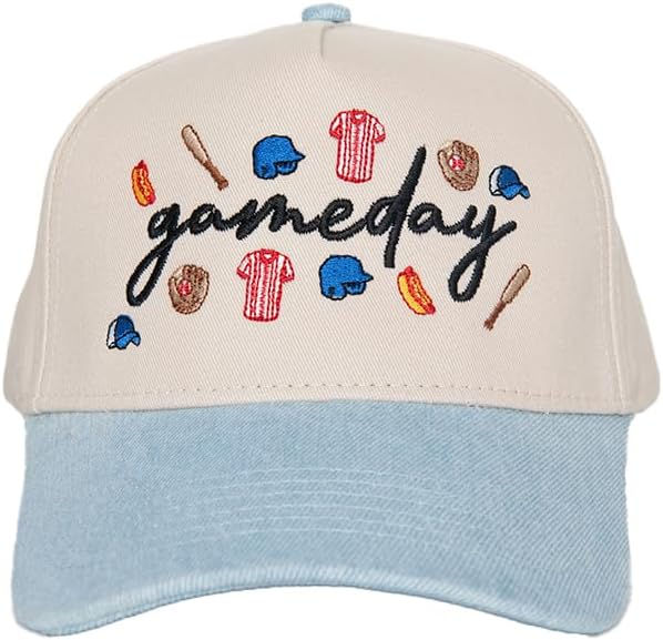 KATYDID Gameday Baseball Doodle Vintage Hat - Two-Toned Trucker Hat - Embroidered Vintage Baseball Cap - Women’s Snapback