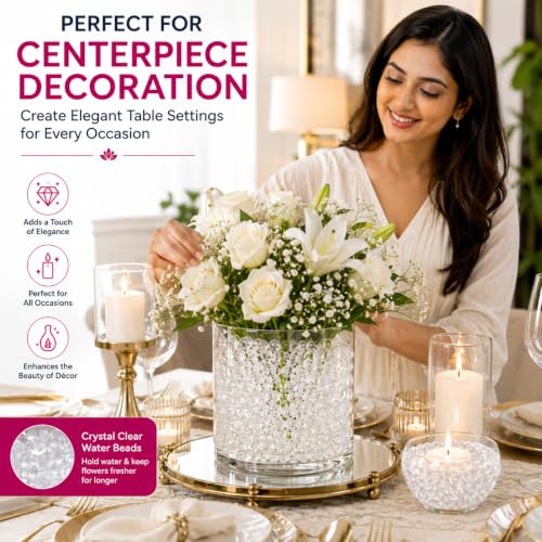 Image of YTM White Round Water Beads Jelly Balls - Crystal Gel Water Beads for Vase Fillers, Flower Pots, Home Decoration, Wedding & Diwali Decor, Plant Water Storing Gel - 100g (White)