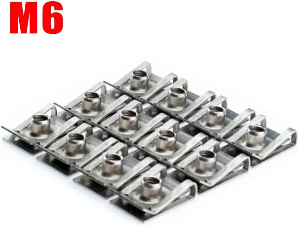 U-Clip Spring Nut for Automotive Fairing Panels and Chimney Mounts – M5 and M6 Metric Thread Steel Fastener, Panel Clip, Fairing Clip, Chimney Clip, Compatible with Motorcycle and(M6-50PCS)