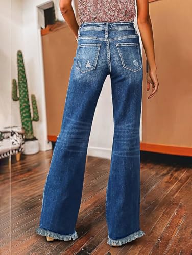 Flamingals Straight Leg Jeans for Women High Rise Casual Wash Cut Out Raw Hem Button Fly Denim Jeans4
