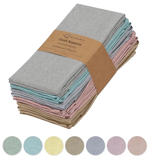 Ruvanti Cloth Napkins Set of 12, 18x18 Reusable Napkins Cloth Washable, Soft & Durable Table Napkin, Poly Cotton Fabric Dinner Napkins for Parties, Christmas, Thanksgiving, Weddings - Multicolor