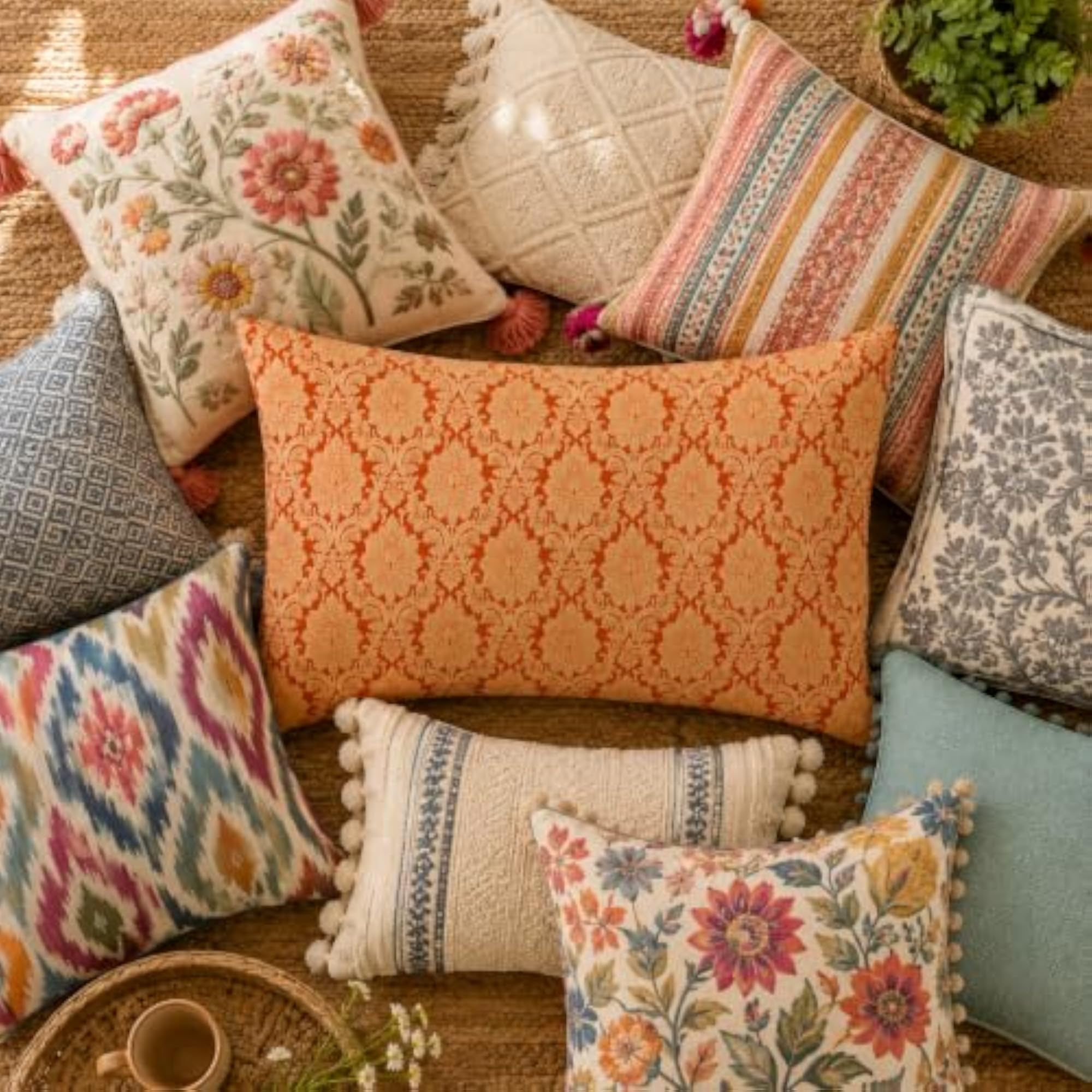 Orange Brocade Silk Throw Pillow Cover, Elegant Home Decor