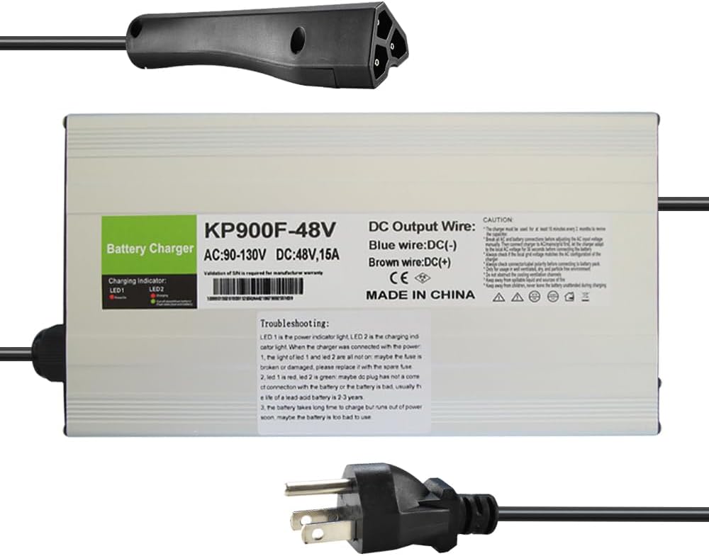 15 AMP Golf Cart Charger for 48 Volt EZGO RXV & TXT with 3 Pin Triangular Plug-Lead Acid Battery