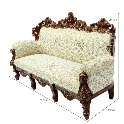 Image of Wooden 5 Seater Sofa Set, Solid Wood Sofa |3+1+1 with Traditional Carving Design Furniture for Living Room | Home | Bedroom | Office Seating