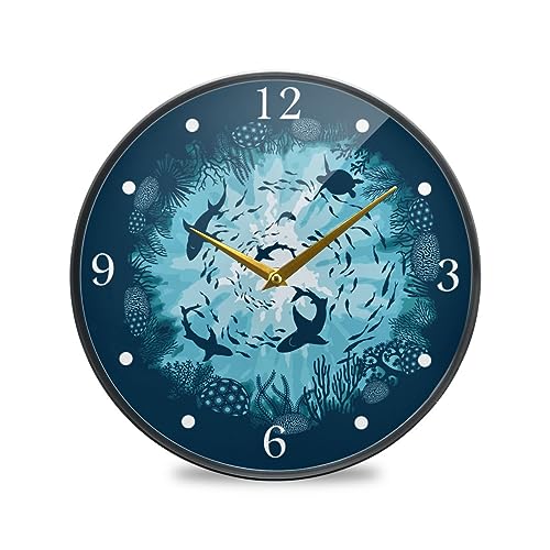 Akiraki 掛け時計 壁掛け時計 デジタル おしゃれ かわいい 魚 魚柄 クジラ イルカ 亀 海 置き時計 サイレント連続秒針 時計 インテリア 北欧 コンパクト 飾り 子供部屋 新築祝い 結婚祝い プレゼント 自宅用 子供部屋 学校 オフィス 飲食店