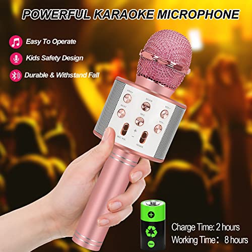 Toys For 7 8 9 10 11 Years Old Girls,Best Present Gifts For 6-15 Years Old Girl Boy,Bluetooth Wireless Karaoke Machine, Party Favor For Teen Boys Girls Toys Age 4-12 Gifts Toys For Teens Boy Rose Gold #TOP2
