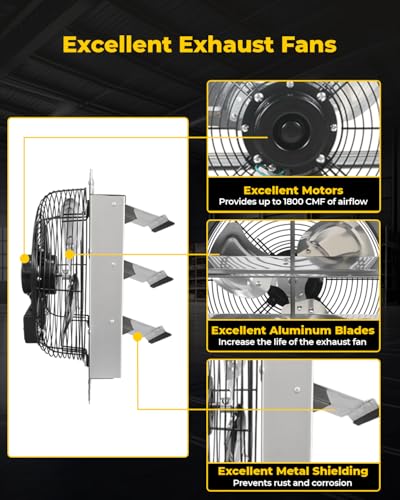 VENTISOL 12 Inch Wall Mounted Shutter Exhaust Fan, Aluminum Blades, 1800CFM, Automatic High Speed Household Ventilation Fan for Garages, Shop, Greenhouse, Attic