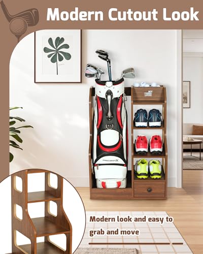 Mythinglogic-Wooden-Golf-Bag-Storage-Rack-for-1-Full-Size-Bag-with-Drawer-Holds-full-size-Golf-Bag-with-Drawer-and-Ball-Holder-Furniture-Style-MDF-Storage-for-Home-OfficeGarage-or-Simulator-Rooms