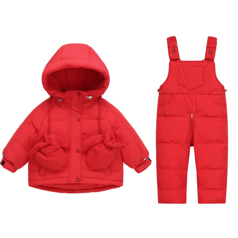 Baby Mädchen Winter mit Kapuze Schneeanzug Lätzchen Mantel Kleinkind Junge Ski Schnee Anzug Hose Jacke
