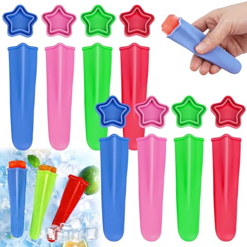 BOOSHMall 8 stampi per gelato in silicone, per gelato, riutilizzabili, con cono gelato a forma di stella, con coperchio, per lecca-lecca-ghiaccioli fatti in casa